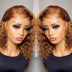 Short Curly Honey Blonde Bob Wig Lace Front Human Hair Wigs for Women Brazilian Kinky Curly 4x4 Lace Closure Wig Hd Lace