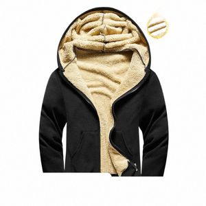 Kış Kuzu Swool Fermuar Hoodies Yüksek Kaliteli Polar Ceketler Plus Boyutlu Sıcak Ceket Düz Renk Dış Giyim Kapüşonlu Erkekler T706 V4HX#