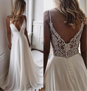 Proste nowoczesne A Line Szyfonowe suknie ślubne ślubne koronkowe suknie ślubne do dekoltu na panny młodej z paskiem 9660070