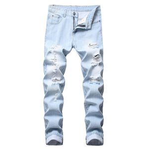 Män jeans herrar ljus färg smal fit hål high street blå icke-elastisk casual mode urban stretwear drop leverans kläder kläder dhfaz