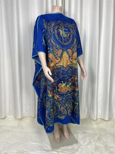 Kvinnors badkläder African2024 Saudiarabisk halsduk Löst tryck Silk Maxi Dress Summer Beach Bohemian Robe Kaftan Kimono Short Sleeve C35