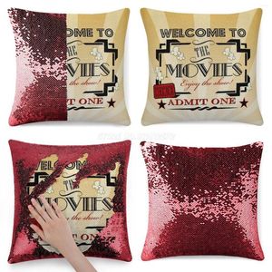 Pillow Case Movie Theater Admit One Ticket Cinema Pillow-Red Sequin Pillowcase Fashion Gift For Her He Theatre Nigh