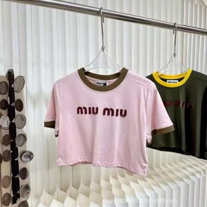 Mm Spring Summer New Fashionable Contrast Color D Embroidery Pure Desire To Reduce Age Short Sleeved Top