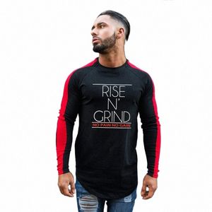 Muscleguys Hot 2023 New Spring Fi O-Collo Slim Fit Lg manica T Shirt da uomo Trend Casual Mens T-shirt Nero Rosso T-shirt Top Y23Y #