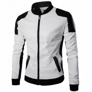Novos homens gola preto branco cor combinando jaqueta de couro casual fi roupas de corrida jaqueta de couro do plutônio plus size 5xl 55ya #