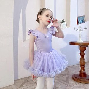 Conjuntos de roupas 2024 Crianças Dancewear Set Meninas Ballet Macacões Terno Verão Crianças Sem Mangas Bodysuit Poncho Duas Peças 4-12 Anos Velho