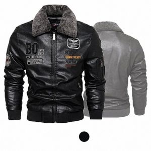 Herren Lederjacke FI Hochwertige abnehmbare Pelzkragen Herbst und Winter dicker Mantel Original bestickte Männer Kleidung W7gS #