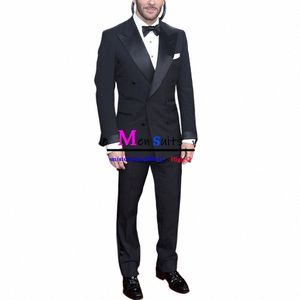 two Pieces Black Suit Men Italian Style Double Breasted Celebrity Mens Suits Slim Wedding Suit Tuxedo Formal Busin Blazer Set p6et#