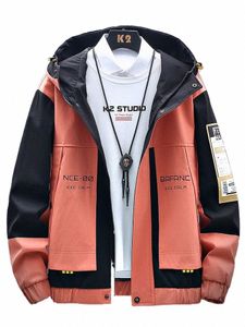 spring Autumn Plus Size Men's Jacket Hooded Windbreaker Coats Fi Letter Printed Patchwork Outwear Casual Jackets 8XL A4jT#