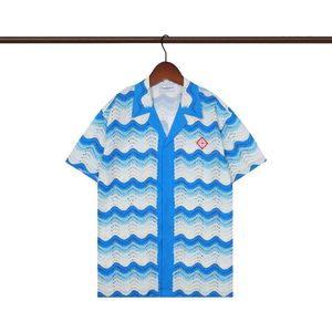 designer polo casablanca t shirt mens New CASA Shirt Trendy Brand Wave Blue White Block Print Beach Casual Shorts Shirt