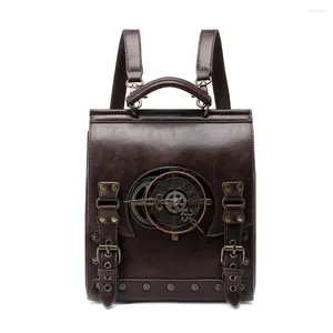 Schultaschen XZAN Retro Steampunk Rucksack Vintage Industrial Style Gothic Mittelalter Damen Leder Wikinger Laptoptasche Satchel Piraten Aktentasche