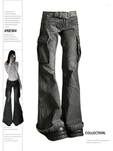 Jeans da donna JRJL più di una tasca pantaloni cargo moda donna vintage streetwear vita bassa chic figura intera gamba larga svasata