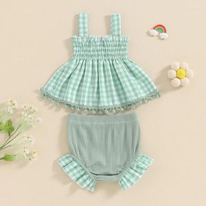 Clothing Sets Born Baby Girl Clothes Summer Plaid Cami Tops Elastic Waist Shorts Cute Infant Outfits