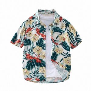 Koreansk vers smal strandskjorta, Hawaiian stil topp, ial för resor, vacati och fester 18pw#
