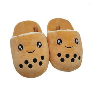 Slippers Cute Kawaii Bubble Tea Plush Shoes Simulation Milk Indoor Stuffed Soft For Children Adult Room Floor