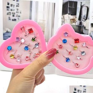 Cluster Rings Childrens Love Box Water Diamond Alloy Ring Girl Toy Small Gift Jie Zi Baby Cute Handicraft Drop Delivery Jewelry Dhrfd