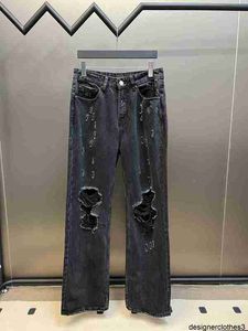 Designer Correct version of B family's 23S washed distressed jeans with water washing and abrasion technology, loose fit for both men and women 4XJ2