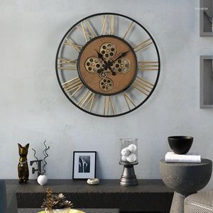 Wall Clocks Gear Clock Solid Wood Metal Retro Creative Mechanical Style Decorative Living Room Decor Silent Quartz Watch