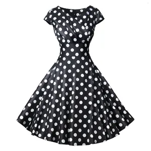 Casual Dresses Retro Style Polka Dot Printed Solid Color Womens fin klänning Cocktail Formation Fall Formal