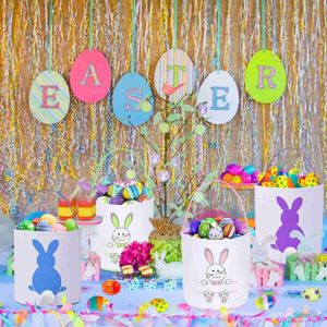 Storage Baskets 1pc Easter Bunny Ear Cute Rabbit Bucket Basket Canvas Rabbit Gift Bags With Plush Tail Easter Tote Bags For Easter Day