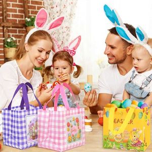 Storage Baskets Easter Gift Bags Cute Rabbit Printed Candy Snack Tote Bag Non-Woven Egg Basket Non Woven Happy Easter Party Decoration Supplies