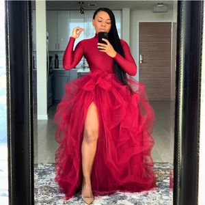 Women Tutu Long Skirt Front Split Layered Tulle Maxi Puffy Skirts Floor Length Wedding Night Out Party Club Clothes 240326