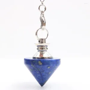 Pendant Necklaces Silver Plated Lapis Lazuli Cone Shape Pendulum With Metal Ball Chain Rock Crystal Geometric Jewelry