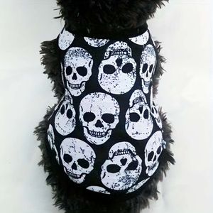 Stylish Skull-print Pet Shirt Summer - Breezy 100% Polyester Pullover Top for Mini to Medium Dogs, Hand Wash Care