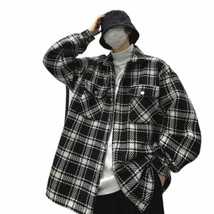 Jaqueta xadrez de tweed masculina primavera e outono estilo Harbour ins fiável versátil solto top adolescentes estilo coreano jaqueta B0iY #
