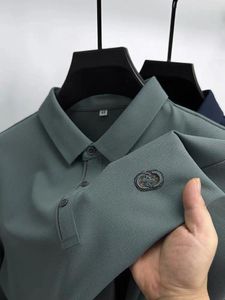 Erkek Polos Işık Lüks Buz İpek Uzun Kollu T-Shirt High End Marka İşlemeli Polo Gömlek Sonbahar Moda Günlük Kırışıklık Kanıt Top