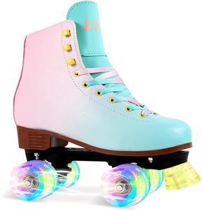 아이스 스케이트는 여자와 여자를위한 Liku 쿼드 롤러 모든 휠 라이트 업 실내 야외 레이스 업 재미있는 스케이트 어린이 2209281014327