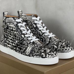 Casual Schuhe Mode Designer Serpentine Echtes Leder High Top Männer Frauen Niet Bord Nachtclub Liebhaber Rot So