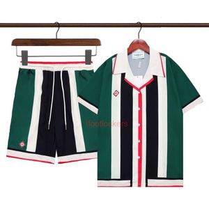 Designer Polo Casablanca T -skjorta Mens Mens Mens Kort ärm Summer Thin Striped Shirt Set High Street Hip Hop Beach Men