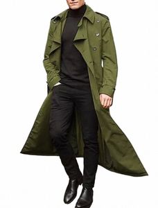 Neue Männer Trenchcoats Zweireiher mit Gürtel LG Mäntel Jacke Vintage Casual Windjacke Frühling Herbst Solide Outwear Männlich R56L #