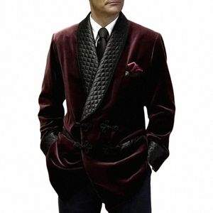 1 Pc Veet Smoking Jacket Shawl Lapel Loose Blazer Retro Dinner Party Male Fi Coat 2024 Latest Designs e28t#