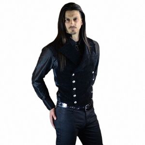 Gilet da uomo in pelle scamosciata con colletto alla coreana Gilet retrò doppiopetto stile Steampunk Gilet slim fit Giacca in denim occidentale G7sc #