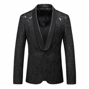 Chaqueta de Traje Ajustada a la moda para Hombre, Esmoquin Ajustado Informal, Blazer Floral Jacquard, Chal de Solapa, Traje de Boda, Fiesta Graduac G380#