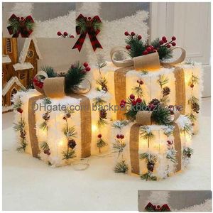 Christmas Decorations 3Pcsnew Gift Box Led Three-Piece Set Home Scene Layout El Window Decoration Props Iron Art Navidad Drop Deliver Dhpkk
