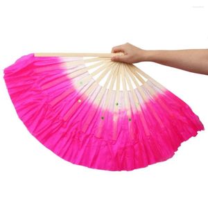 Dekorativa figurer folkkonstfest levererar halva cirkel Silk Bambu Rose Veil Fan Short Bellydance Yangko Dance Belly Fans