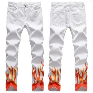 Damne dżinsy wysokiej wysokiej płomienia męskiego pł. Drukowane dżinsowe spodnie uliczne moda biała swobodna klasyczna klasyczna szczupłe modne spodnie;