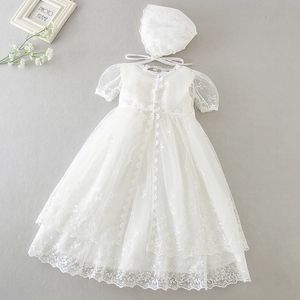 Bebê menina vestido um ano de idade batismo vestido branco renda infantil festa de aniversário casamento princesa vestido roupas de bebê 0-24m 240319