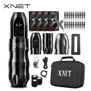 Xnet Titan Wireless Tattoo Machine Pen Kit Coreless Motor med extra 38 mm Grip 2400mAh Batteri 80st Mixed Cartridge Needles 240315