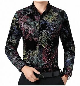 New 2020 Man Gold Veet Clothing Autunt Floral Dres LG Sleeve Male Bright Colors Velor Shirts Free Ship Z6ho＃