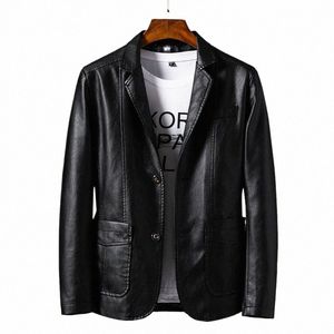 Nuovi uomini di autunno moto causale giacca di pelle vintage cappotto da uomo Fi Biker Butt Pocket Design PU giacca di pelle da uomo 6XL C1aD #