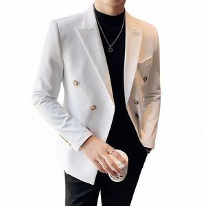 2022 Estilo britânico Double-breasted Homens Blazers Slim Wedding Busin Casual Suit Jacket Houndstooth Street Wear Social Dr Coat Y3mf #