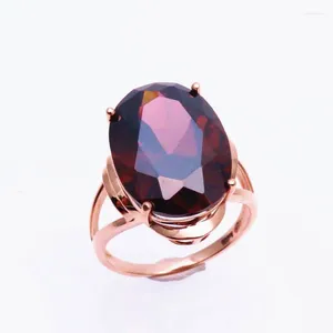 Cluster Rings Plated 18K Russian 585 Purple Gold Inlay Smoky Stone Ring Luxurious Exquisite Fashion Color Rose Female For Women