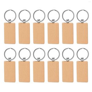 Kitchen Storage 12 Pcs Blank Wooden Key Chain Rectangle Tags Wood Keychains Ring For DIY Craft