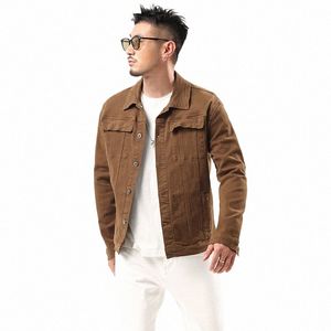 Herren Karamell-Jeansjacke 2023 Frühling und Herbst neuer Stil Fi klassische Stretch-Slim-Jeansjacke für Männer 42Ft#