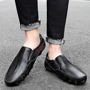 Casual Shoes Luxury Genuine Leather Men's Crocodile Black Brown Bean Moccasin Leisure Drive Fashion British Style Man Loafers