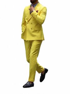 yellow Men Suit Tailor-Made 2 Pieces Blazer Pants Tuxedo Double Breasted Modern Fi Busin Wedding Groom Prom Tailored F4nR#